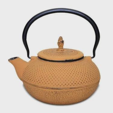 Imagem de Chaleira de ferro fundido amarela para chá