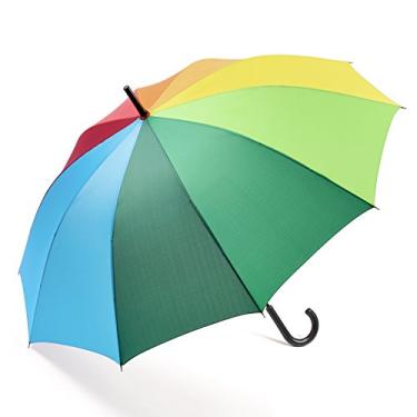 Imagem de Guarda-chuva unissex Rainbrace com alça comprida e arco-íris, à prova de vento, arco de guarda-chuva de 116,8 cm com 10 canelados