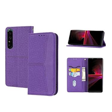 Imagem de For Sony 1 IV Woven Texture Stitching Magnetic PU Leather Phone Case