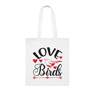 Imagem de Sacola engraçada de pássaros do amor, presente engraçado para casal, bolsa de ombro, bolsas reutilizáveis, cesta de Natal de aniversário, ideia de presente, Branco