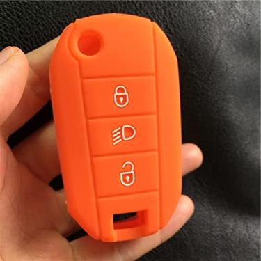 Imagem de CSHU Porta-chaves do carro capa porta-chaves Porta-chaves com anel, adequado para Citroen C4L CACTUS C5 C3 C6 C8 Picasso Xsara Peugeot 3008 308 RCZ 508 408 2008, laranja