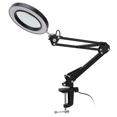 Imagem de Lupa 5X Com Luz LED, Brilho de 10 NíVeis 3 Cores LâMpada de Mesa de Mesa de Trabalho LED Luz de Leitura Com Clipe e Braço FlexíVel