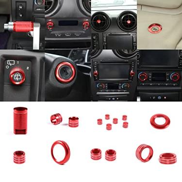 Imagem de PIUGILH Conjunto completo de 16 peças de kit de acabamento de decoração interior para Hummer H2 2003-2007, botão de interruptor de ar condicionado, capa de anel de ventilação de ar condicionado, agradável e elegante, material de liga de alumínio (vermelho)