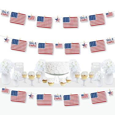 Imagem de Big Dot of Happiness Estrelas e listras - decorações de festa patriótica - faixa de guirlanda de prendedores de roupa - 44 peças