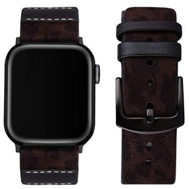 Imagem de Pulseira de couro vintage da Vikoros compatível com Apple Watch 38 mm 40 mm 42 mm 44 mm masculina, pulseira de couro retrô de leopardo para iWatch Series 5 4 3 2 1 fecho de metal preto, Clássico, Coffee, for 38mm / 40mm