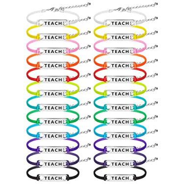 Imagem de 24 pulseiras coloridas Teach Blessing, presentes de formatura para mulheres, homens, professores, agradecimento, presente de formatura, bênção, presente de dia do professor (estilo inovador), tamanho