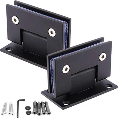 Imagem de FAATCOI 2 peças, dobradiça de porta de vidro de 90 graus, peças de substituição de dobradiças de chuveiro, dobradiça de porta de armário de aço inoxidável clipe de banheiro para vidro de 3/8" a 1/2", verniz de fogão de parede a vidro, acabamento preto fosco