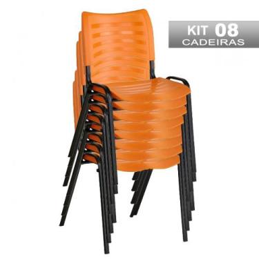 Imagem de Kit 8 Cadeiras Empilhável Iso Fixa Escolar Laranja Para Escritório Rec