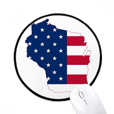 Imagem de DIYthinker Wisconsin America Map Stars Stripes Flag Shape Mouse Pad Desktop Office Round Mat para Computador