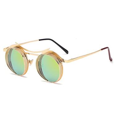 Imagem de Óculos de sol redondos de liga de armação de rede exclusivos para mulheres vintage luxo steampunk óculos de sol masculino hip hop óculos tons punk, ouro ouro, tamanho único