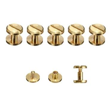 Imagem de 5 x parafusos de rebite de latão puro, parafuso de cinto plano faça você mesmo artesanato de couro Chicago Nail Brass rebites sólidos altura da cabeça do pino