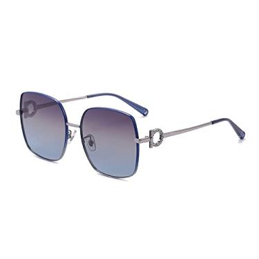 Imagem de Óculos de sol de liga quadrada de cristal brilhante fashion para mulheres de luxo elegante gradiente óculos de sol feminino tons grandes, azul verde cinza, tamanho único