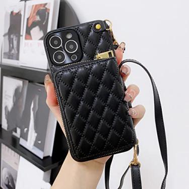 Imagem de Carteira com zíper e bolsa de couro para moedas para iPhone 14 Pro Max 14Plus 13 11 12 tiracolo transversal porta-cartões de ombro bolsa cosmética, preta, para iphone 12 Pro