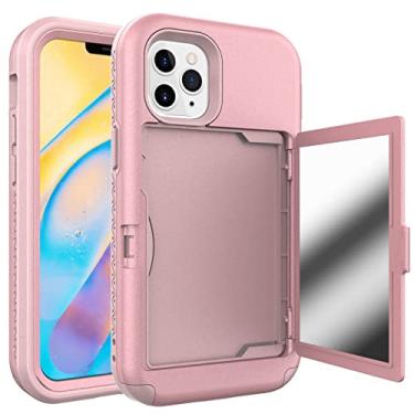 Imagem de KVIBEO Capa para iPhone 14/14 Pro/14 Pro Max/14 Plus, capa carteira de silicone macio à prova de choque para meninas mulheres com espelho, slot para cartão bolsa capa protetora anti-queda, rosa, 14 Pro 6,1 polegadas