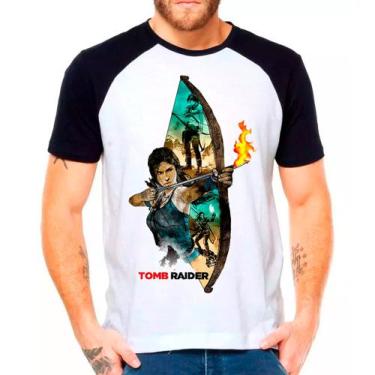 Imagem de Camiseta Masculina Raglan Branca Tomb Raider Lara Croft - Design Camis