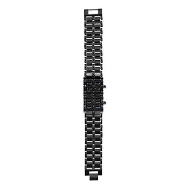 Imagem de Relógio de pulseira de LED, 4 tipos de pulseira de aço elegante relógio de pulso eletrônico com iluminação LED (#1 (pulseira preta luz azul))