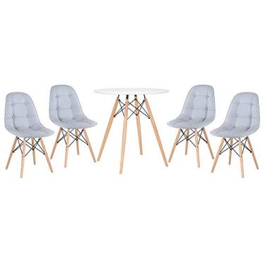 Imagem de Loft7, KIT - Mesa Eames 70 cm + 4 cadeiras Eames Botonê Mesa branco com cadeiras cinza claro