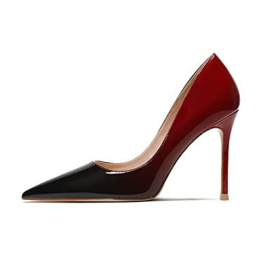 Imagem de Saltos, sapato feminino bico fino salto alto salto stiletto salto clássico fechado sapato social escarpim vermelho, 1,10