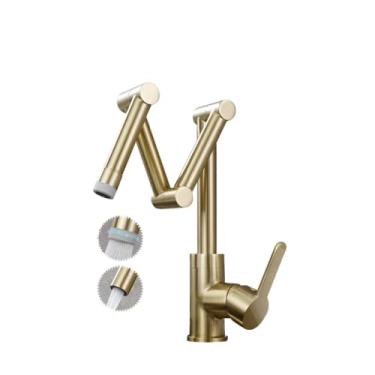 Imagem de Torneira para pia de cozinha dobrável toda em cobre torneira telescópica quente e fria universal para pia giratória torneira dourada, A2