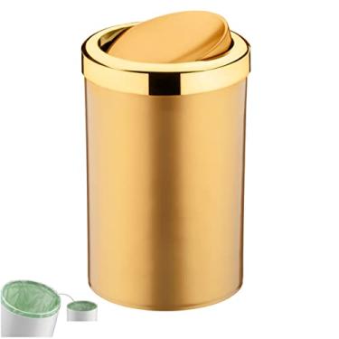 Imagem de Lixeira 8 Litros Tampa Cesto De Lixo Basculante Para Cozinha Banheiro Escritório Dourado - 382DD Future - Dourado