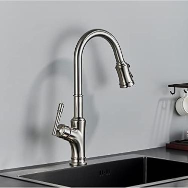 Imagem de Torneira de cozinha preta escovada, torneira misturadora de cozinha, cabeça de varredura, torneira de banheiro, bico giratório, níquel escovado, tamanho único