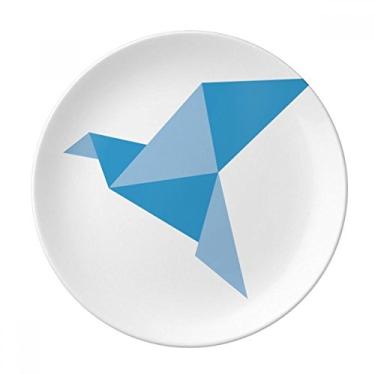 Imagem de Origami azul, padrão de pombo abstrato, prato decorativo de porcelana salver, louça de jantar