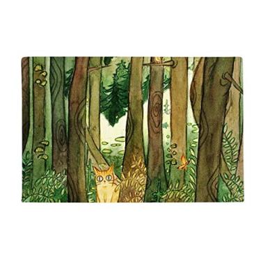 Imagem de DIYthinker Miaoji Tapete de porta de banheiro com pintura de gato e florestas de cogumelo antiderrapante