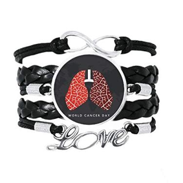 Imagem de OFFbb-USA Pulseira com logotipo padrão pulmão dia do câncer mundial acessório amor corda de tricô de couro torcido presente