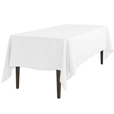 Imagem de LinenTablecloth Toalha de mesa retangular de poliéster branca de 152 cm x 252 cm
