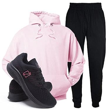 Imagem de Conjunto Blusa e Calça Moletom + Tenis Academia Casual Conforto - Rosa/PretoRosa - M/39