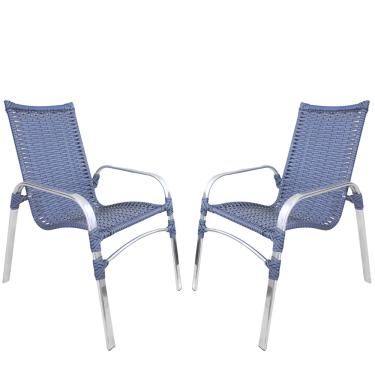 Imagem de Kit 2 Cadeiras Emily de Varanda, Área De Piscina em Fibra Sintética e Alumínio Polido - Azul Dark