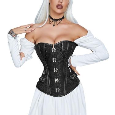 Imagem de Corset Corpete Corselet Medieval Country Redutor Modela Cintura Floral Preto M25