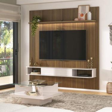 Imagem de Sala de Estar Completa Rack Ripado com Mesa de Centro Atenas Vision Pinho/Off White