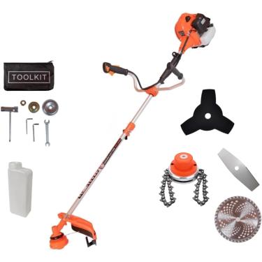 Imagem de Roçadeira 2 Tempos Profissional 65CC 3HP Trimmer, Lâmina 2 Pontas Facão, Disco 80 Dentes, Kit de Acessórios, Uso Profissional, Roçadeiras a Gasolina