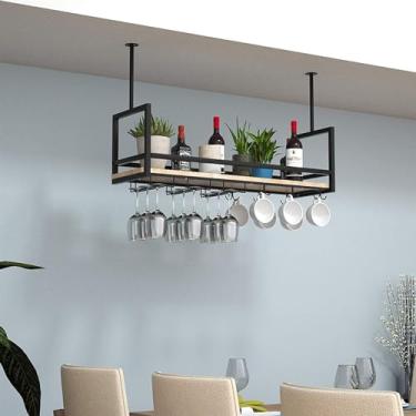 Imagem de Prateleira de teto Prateleira de vinho suspensa branca de 1 camada, prateleiras flutuantes para família industrial, prateleira de armazenamento de decoração suspensa de barra, com guarda-cor