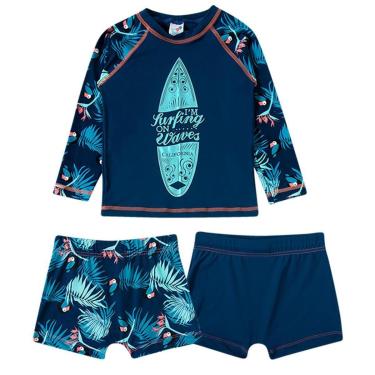 Imagem de Conjunto Praia Infantil Camiseta e 2 Sungas Folhagem Tucano Tip Top-Masculino