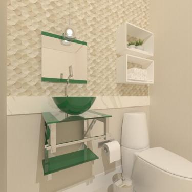 Imagem de Gabinete De Vidro Para Banheiro 40cm Inox Verde Com Torneira