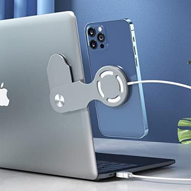 Imagem de 2 peças de suporte para laptop, suporte de celular para monitor de computador, acessórios para MacBook, suporte para Apple iPad, dobrável para iPhone13/14/15/16/17 Series com adesivo 3M, preto + cinza