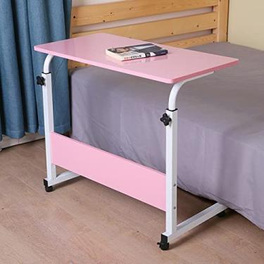 Imagem de Mesa de computador ajustável sobre rodas (altura 21,6-28,7) mesas de escritório em casa rodízios giratórios bandeja de TV sofá sofá café para sala de estar quarto (cor: azul) (rosa)