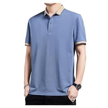 Imagem de Camisa polo masculina de seda gelo de lapela sólida com botão para treino camiseta atlética secagem rápida curta, Cor 3, 3G
