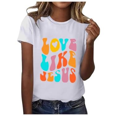 Imagem de Camisetas femininas de verão 2024 Love Like Jesus Faith Graphic Camiseta casual inspiradora de manga curta, Ofertas relâmpago branco, XXG