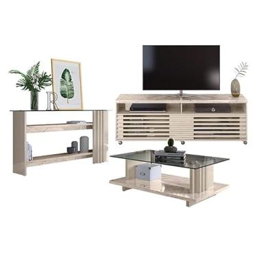 Imagem de Rack Bancada com Aparador e Mesa de Centro Frizz Cross Calacata Off White - Madetec