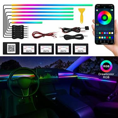 Imagem de Fita de luz de LED para interior de acrílico para carro com aplicativo sem fio, RGB Dreamcolor 6 em 1 com 175 polegadas 593 LEDs Kits de iluminação ambiente de fibra óptica, 16 milhões de cores de som