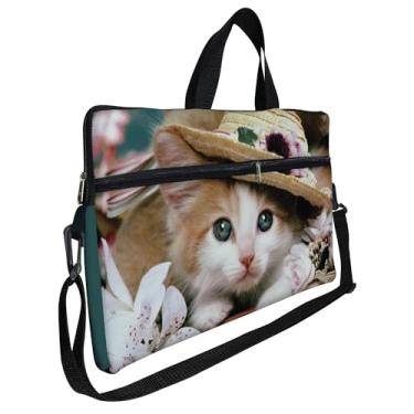 Imagem de Case Capa Maleta Premium Para Notebook Laptop de 15,6 com Alça de Mão Alça de Ombro e Zíper Lateral - Gatinha Chapeu