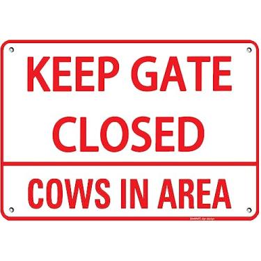 Imagem de GIMIPATS "Placa de metal KEEP GATE CLOSED COWS IN AREA", sinal de atividade de fazenda, sem placas de invasão de propriedade privada, alumínio metálico interno e externo "30.5 x 20.3 cm, foi perfurado