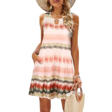 Imagem de SimpleFun Vestidos de verão para mulheres 2024 camiseta floral de praia vestidos casuais boho com bolsos, Multicolorido., P
