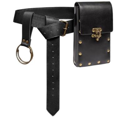 Imagem de Bolsa de cinto, bolsa de cintura, pochete steampunk, suporte de telefone, bolsa medieval, cinto de couro, renascentista, cosplay, acessórios para fantasia, 1 - Balck, 7.1 x 3.9 inches, Conjuntos