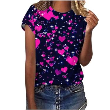 Imagem de MaMiDay Camiseta de coração fofo para mulheres, casual, folgada, de verão, moderna, macia, de manga curta, estampada, camisetas estampadas, A02#multicolorido, G