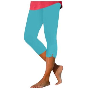 Imagem de Lainuyoah Calça legging feminina cropped de verão capris leve 2024 calça de treino slim confortável calça leve, B-bu2, P