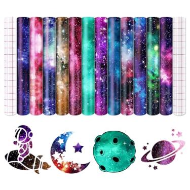 Imagem de HTVSTD Vinil permanente com estampa de galáxia - 12 folhas, espaço de aquarela de 30,5 x 25,4 cm, compatível com Cricut/Silhouette Cameo
